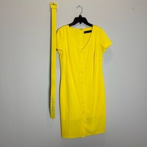 Medium New York & Company Yellow button belted dress